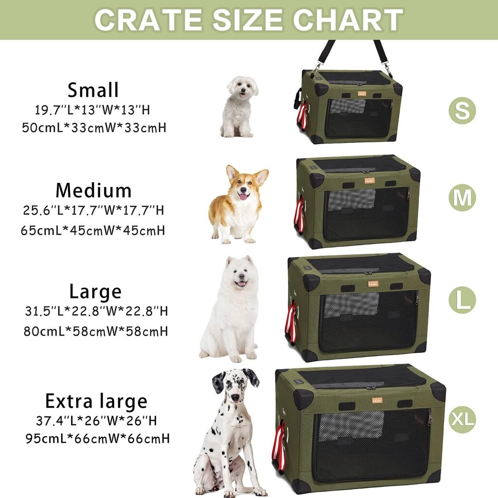 Sulankstoma nešioklė Ekiby mažiems/vidutiniams šunims ir katėms, 50x33x33 cm, žalia kaina ir informacija | Transportavimo narvai, krepšiai | pigu.lt