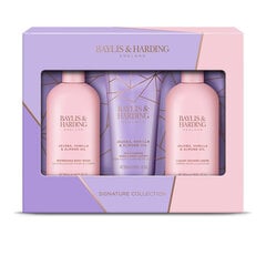 Dovanų rinkinys moterims Baylis & Harding Jojoba, Vanilla & Almond Oil Luxury Bathing Essentials: kūno prausiklis 300 ml + dušo kremas 300 ml + rankų ir kūno losjonas 200 ml kaina ir informacija | Dušo želė, aliejai | pigu.lt