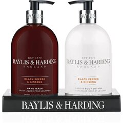 Подарочный набор для мужчин на черной акриловой подставке Baylis & Harding Men's Black Pepper & Ginseng: средство для мытья рук 500 мл + лосьон для рук и тела 500 мл цена и информация | Кремы, лосьоны для тела | pigu.lt