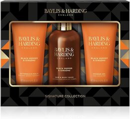 Подарочный набор для мужчин Baylis & Harding Black Pepper & Ginseng Men's Luxury Bathing Trio: гель для душа и тела 300 мл + гель для душа 200 мл + бальзам после бритья 200 мл цена и информация | Масла, гели для душа | pigu.lt
