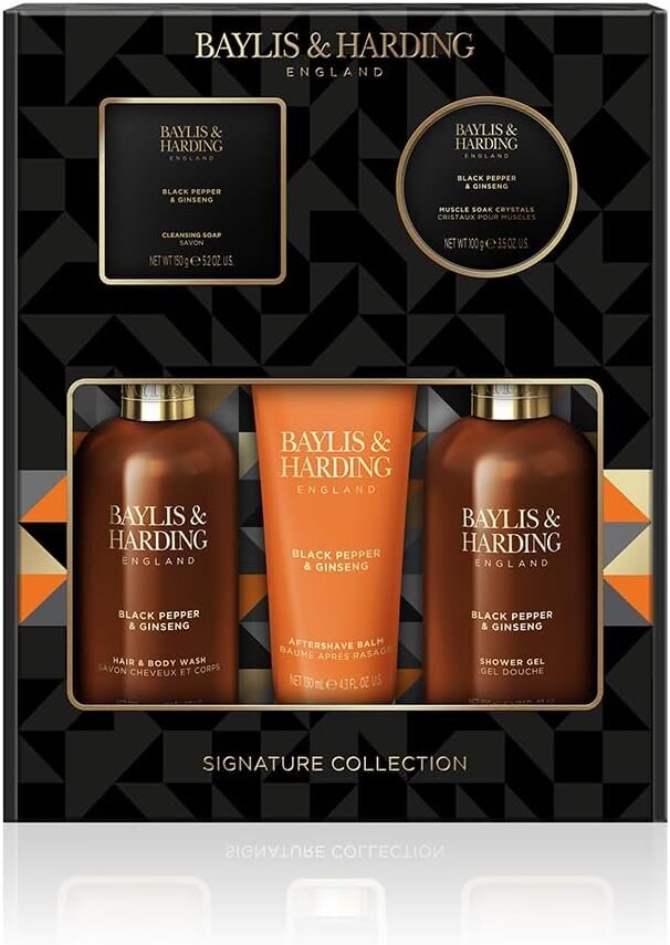 Dovanų rinkinys vyrams Baylis & Harding Black Pepper & Ginseng Men's Perfect Grooming Pack , 5 dalių kaina ir informacija | Dušo želė, aliejai | pigu.lt