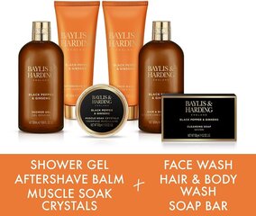 Подарочный набор для мужчин Baylis & Harding Black Pepper & Ginseng Men's Luxury Shower & Prep, 6 частей цена и информация | Масла, гели для душа | pigu.lt