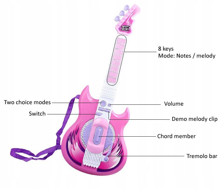 Elektrinė gitara su mifrofonu, rožinė kaina ir informacija | Lavinamieji žaislai | pigu.lt