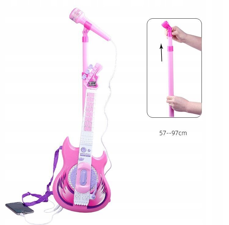 Elektrinė gitara su mifrofonu, rožinė kaina ir informacija | Lavinamieji žaislai | pigu.lt
