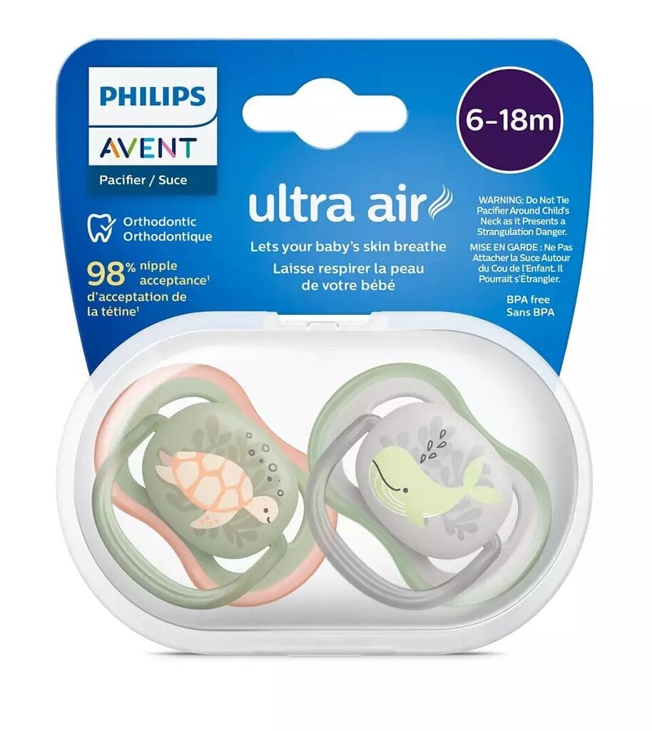 Пустышки Philips Avent Ultra Air, 6-18 месяцев, 2 штуки цена | pigu.lt