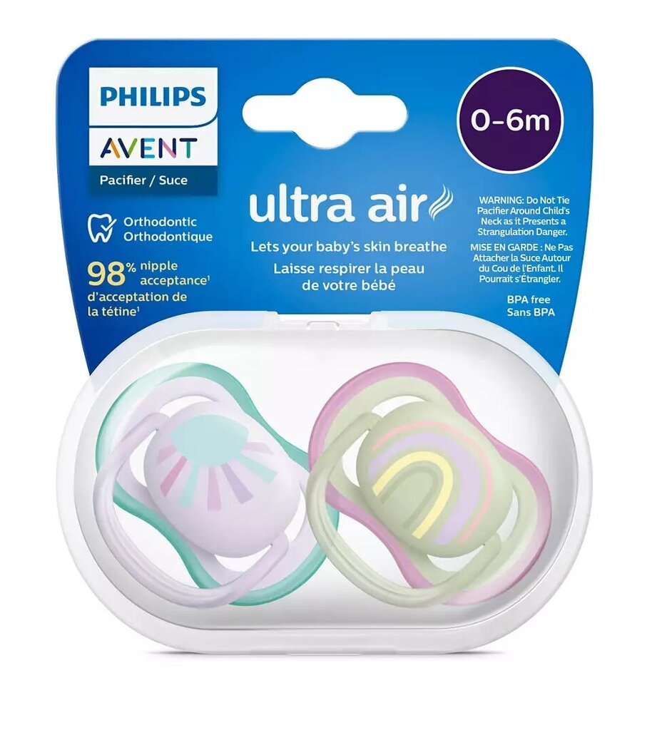 Čiulptukai Philips Avent Ultra Air, 0-6 mėn, 2 vnt. kaina ir informacija | Čiulptukai | pigu.lt