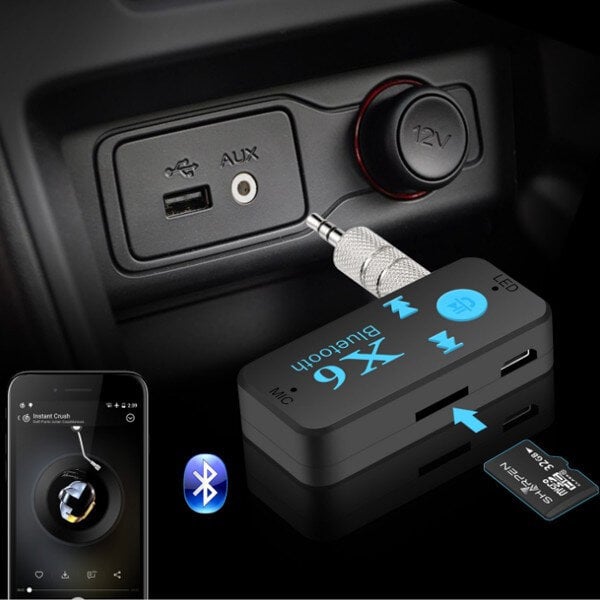 Adapteris automobiliui Bluetooth AUX 3.5mm X6 цена и информация | Auto reikmenys | pigu.lt