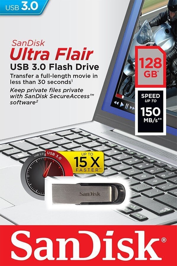 SanDisk Ultra Flair USB 3.0 128GB kaina ir informacija | USB laikmenos | pigu.lt