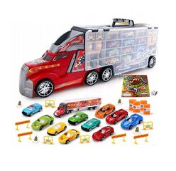 Sunkvežimis su 10 mašinėlių, kelio ženklais ir stalo žaidimu kaina ir informacija | Žaislai berniukams | pigu.lt