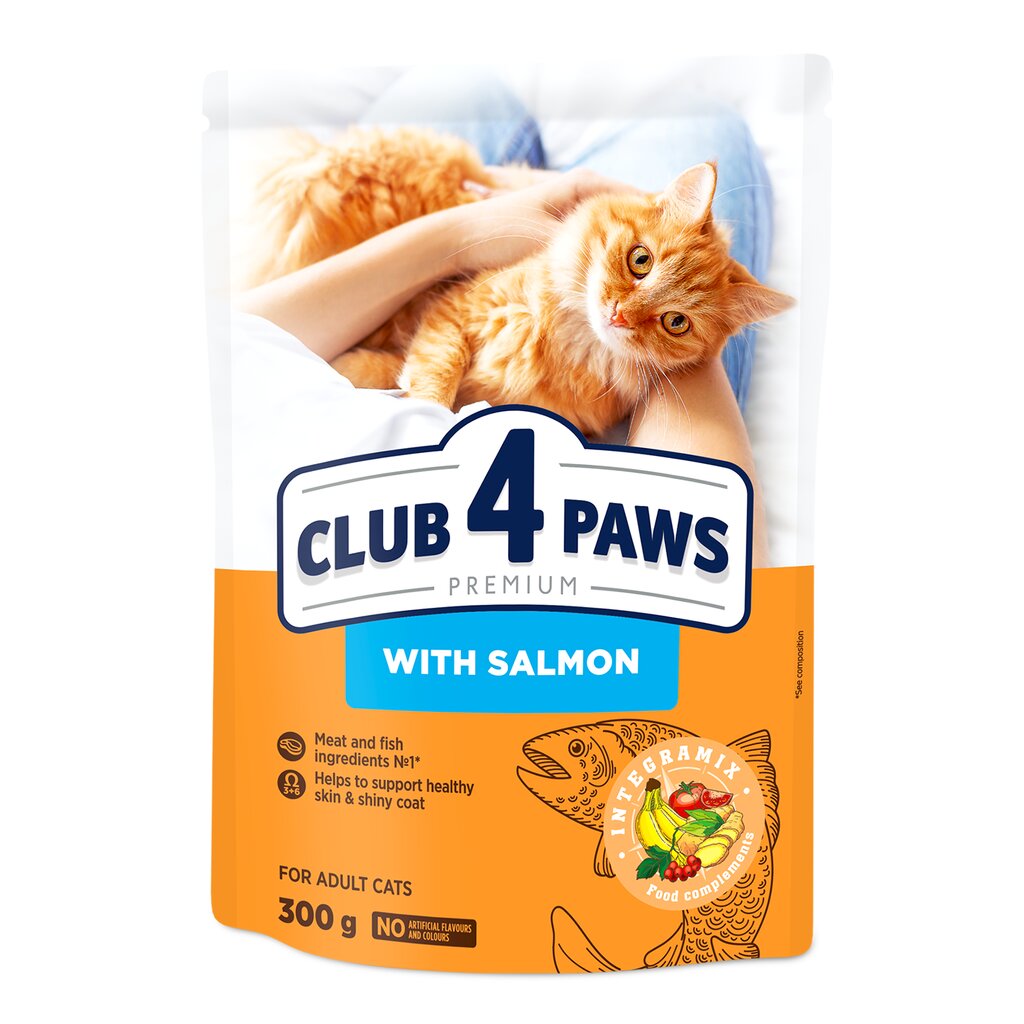 Club 4 Paws Premium visavertis maistas suaugusioms katėms su lašiša, 300 g цена и информация | Sausas maistas katėms | pigu.lt