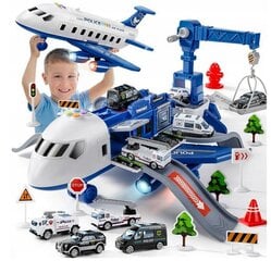 Полицейский самолет с краном, машинками и аксессуарами цена и информация | Игрушки для мальчиков | pigu.lt