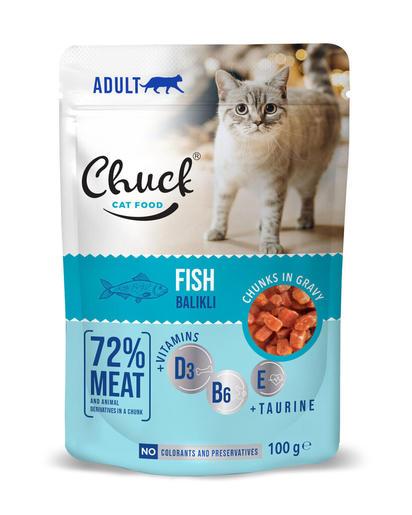 Tisert Chuck Pouch Adult with Fish katėms su tunu, 100 g x 24 vnt цена и информация | Konservai katėms | pigu.lt