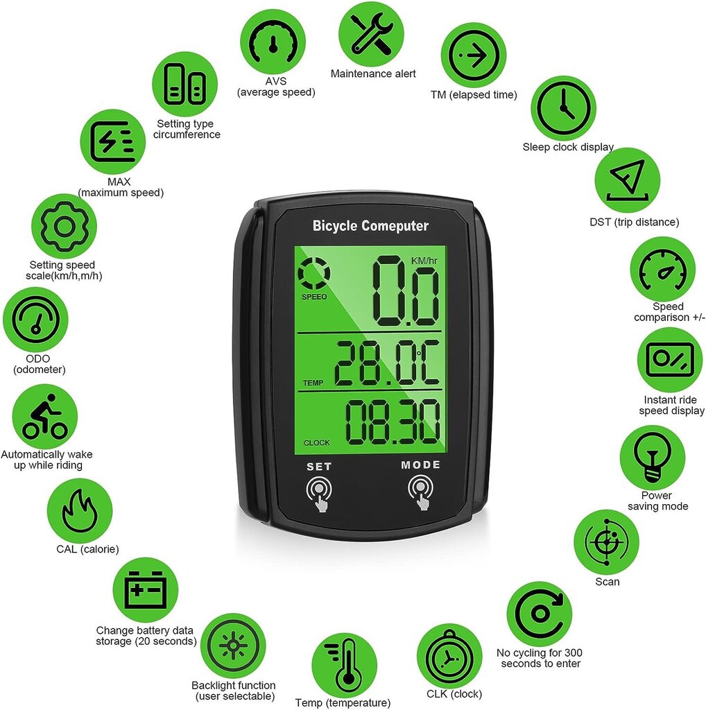 Dviračio spidometras, juodas kaina ir informacija | Dviračių kompiuteriai, navigacija | pigu.lt