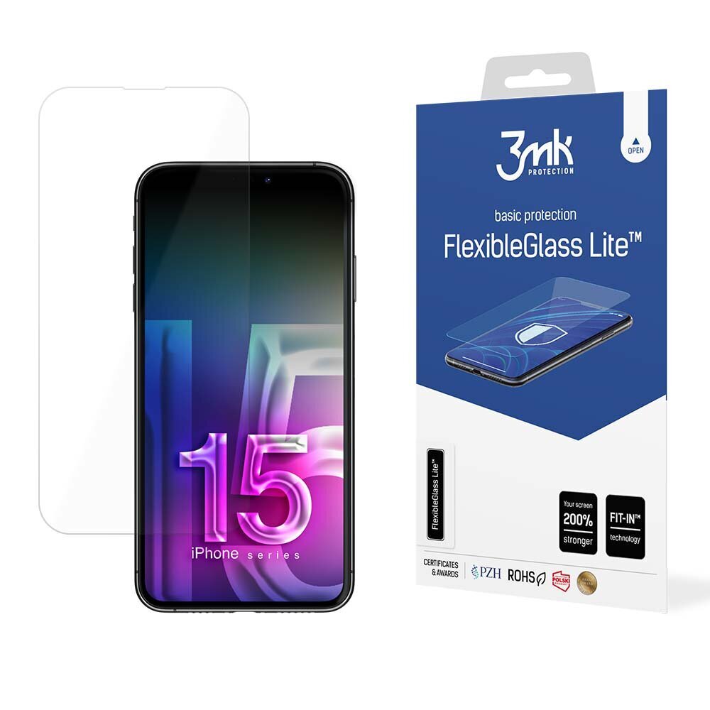 Защитное стекло для телефона Apple iPhone 15 Pro - 3mk FlexibleGlass Lite™  screen protector цена | pigu.lt