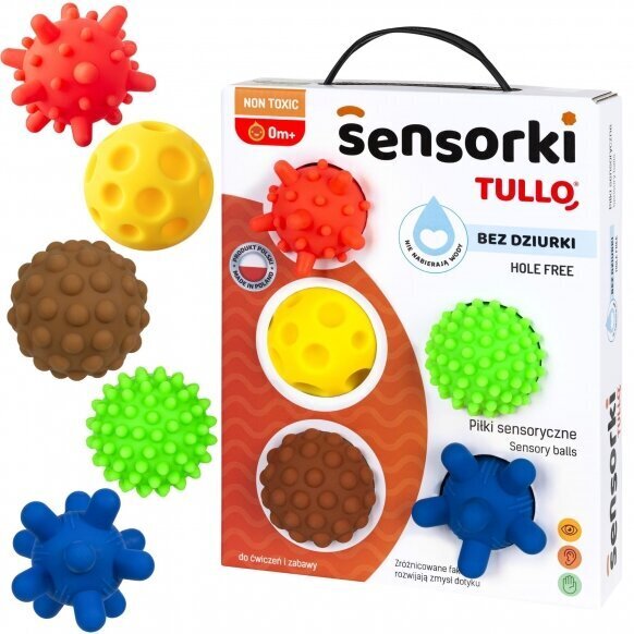 Sensoriniai kamuoliukai Tullo Sensory, 5 vnt. kaina ir informacija | Lavinamieji žaislai | pigu.lt