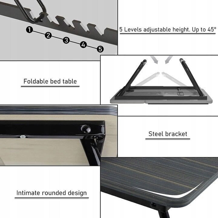 Nešiojamojo kompiuterio sulankstomas staliukas, 55x32, juodas kaina ir informacija | Kompiuteriniai, rašomieji stalai | pigu.lt
