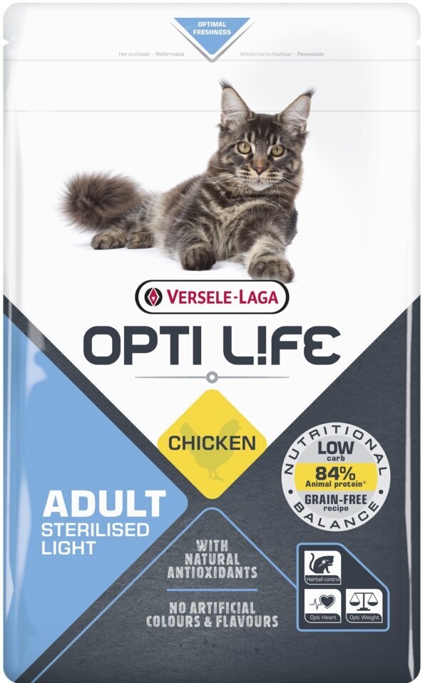 Versele-LAaga Opti Life Cat steriziluotoms suaugusioms katėms su vištiena, 7.5 kg kaina ir informacija | Sausas maistas katėms | pigu.lt