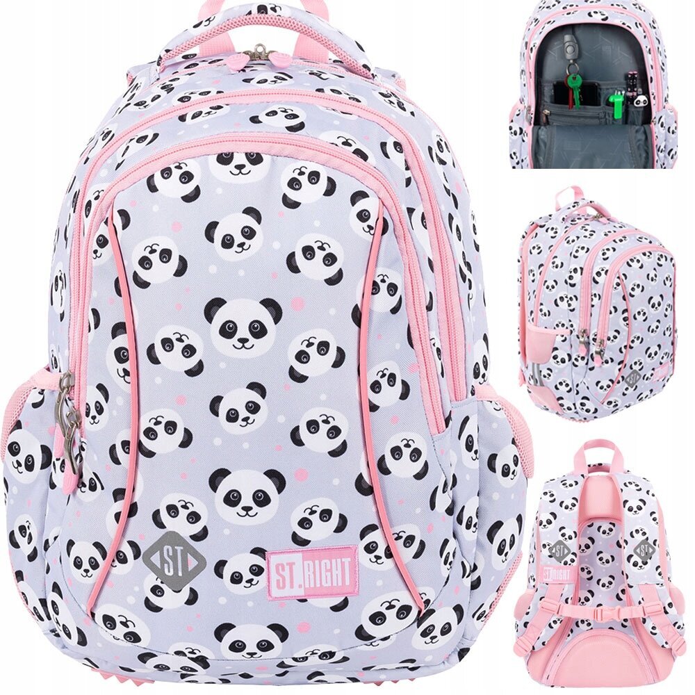 Mokyklinė kuprinė St.Right Grey Panda BP-26 655272, 20 l, 39x27x17 cm kaina ir informacija | Kuprinės mokyklai, sportiniai maišeliai | pigu.lt