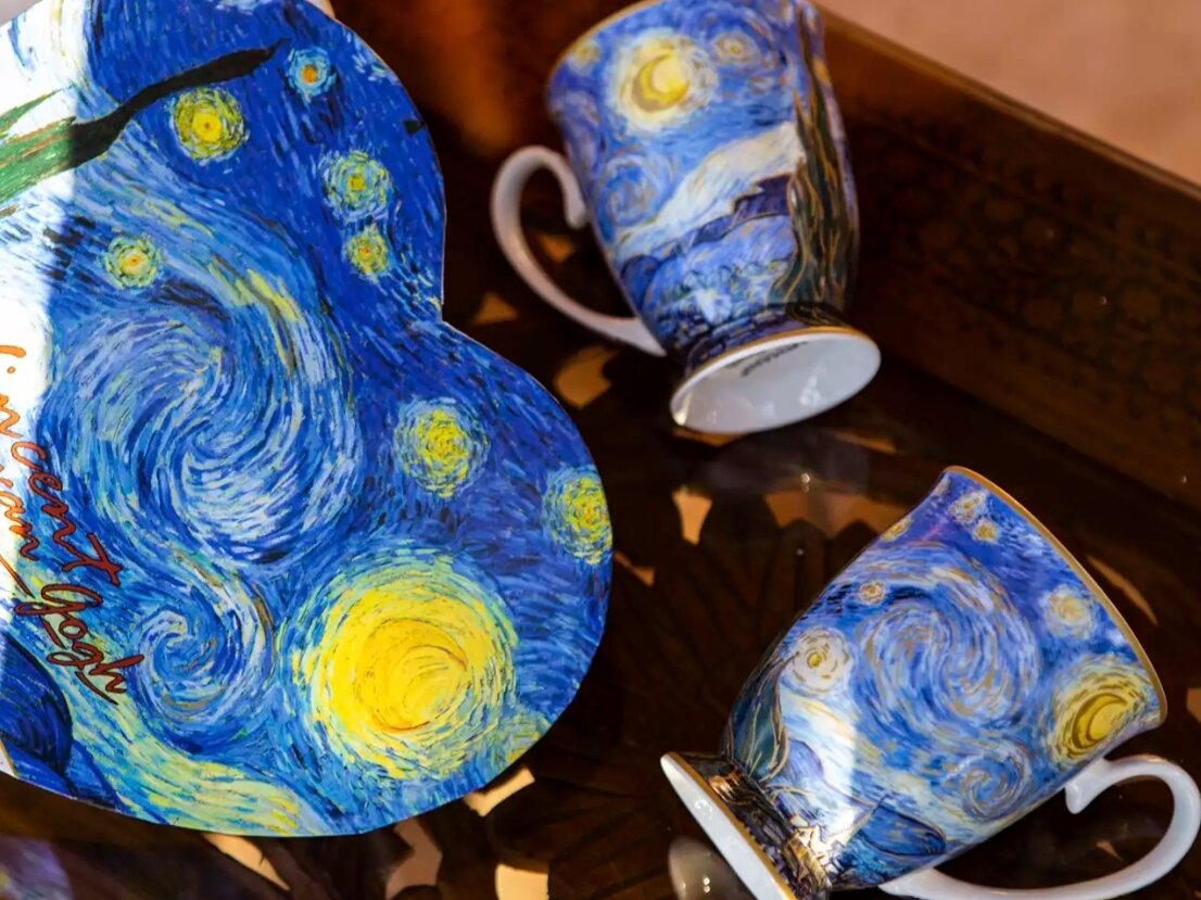 2 puodelių rinkinys širdelės formos dėžutėje Van Gogh Žvaigždėta naktis, 280 ml kaina ir informacija | Originalūs puodeliai | pigu.lt