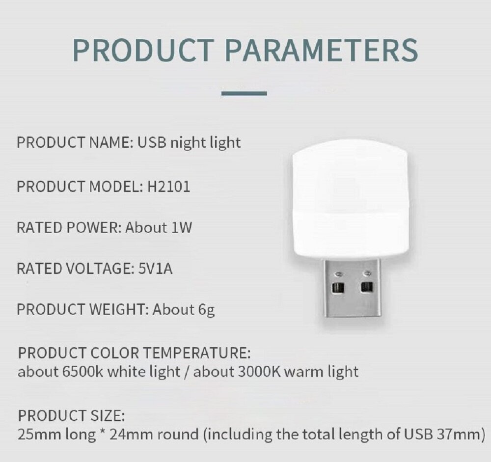 2 pcs) USB Powered White Light LED Lamp mini USB Light 1W 150lm Powerbank  Light USB