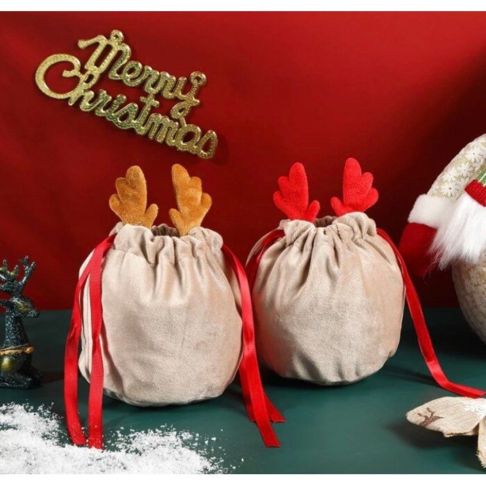 Kalėdinis medžiaginis maišelis Rudi ragai цена и информация | Kalėdinės dekoracijos | pigu.lt