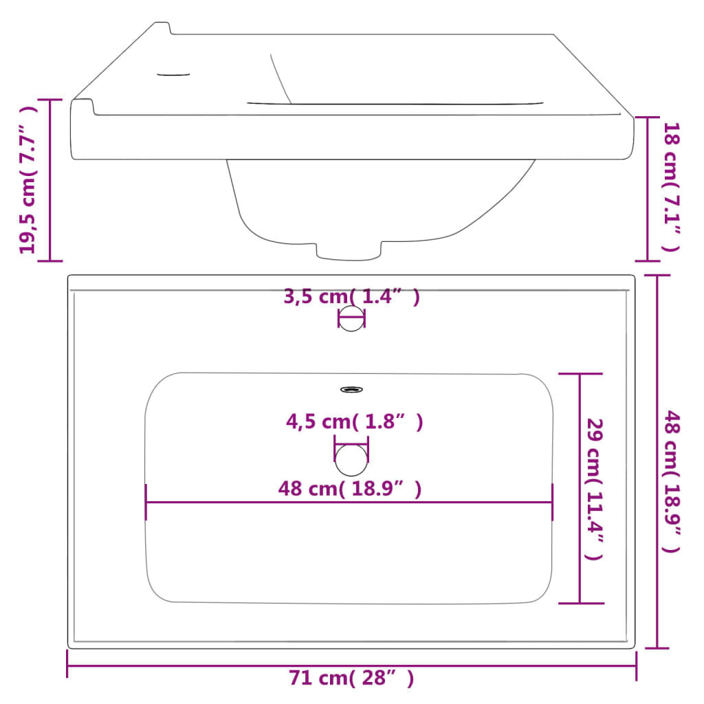 Vonios kambario praustuvas vidaXL 71x48x19,5cm kaina ir informacija | Praustuvai | pigu.lt