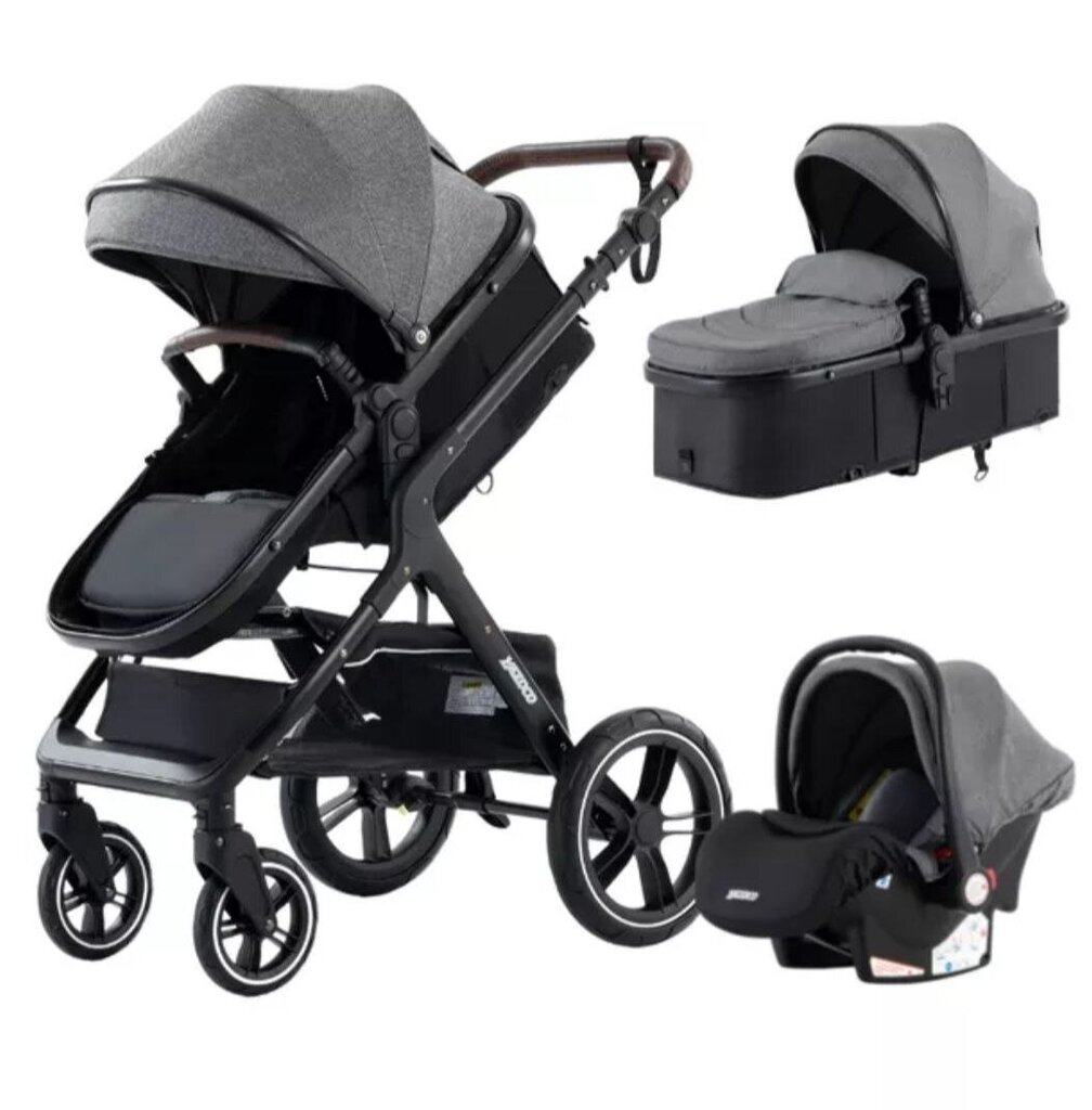 Kūdikių vežimėlis-transformatorius 3in1, grey kaina ir informacija | Vežimėliai | pigu.lt