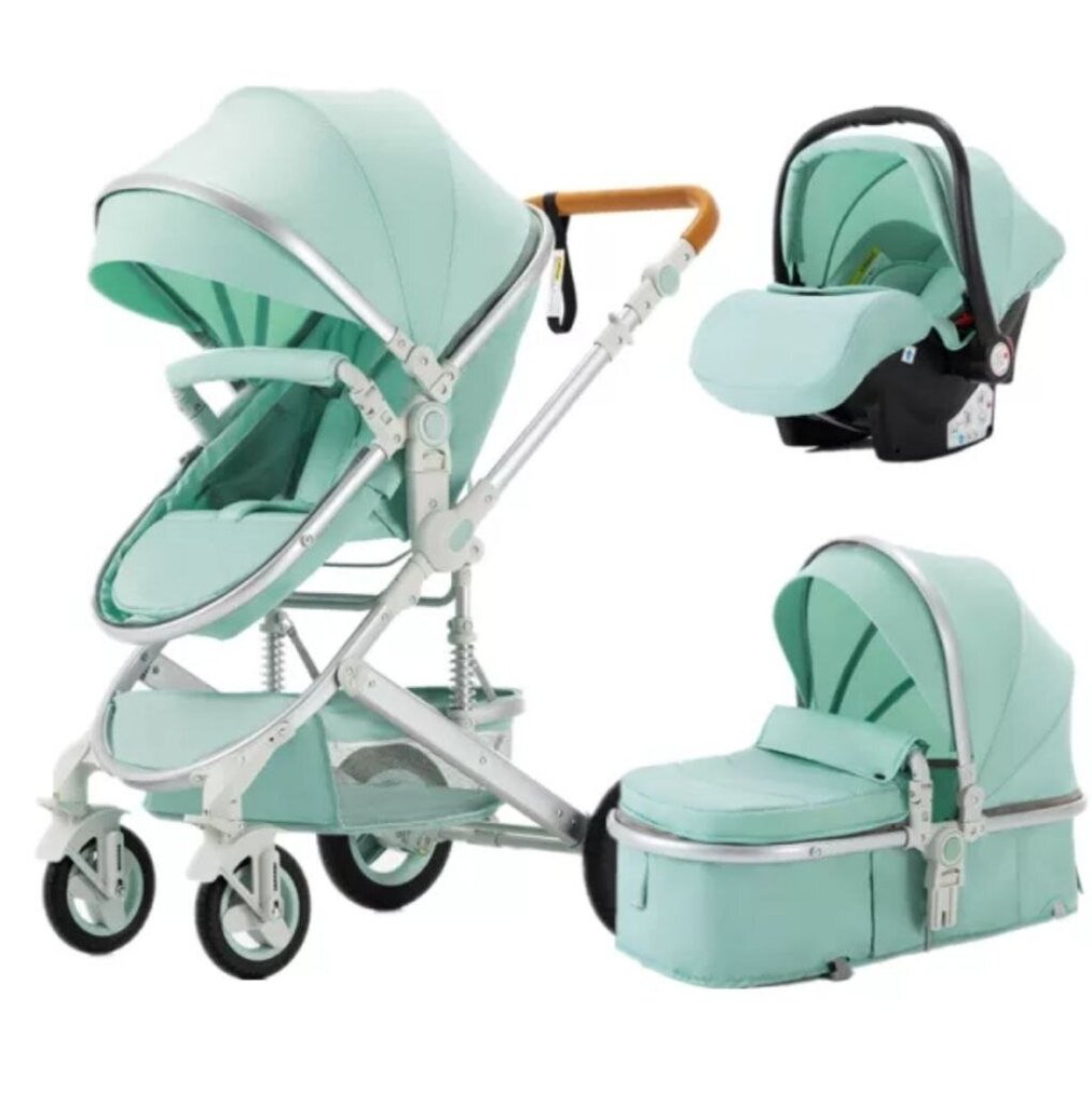 Kūdikių vežimėlis-transformatorius 3in1, green kaina ir informacija | Vežimėliai | pigu.lt