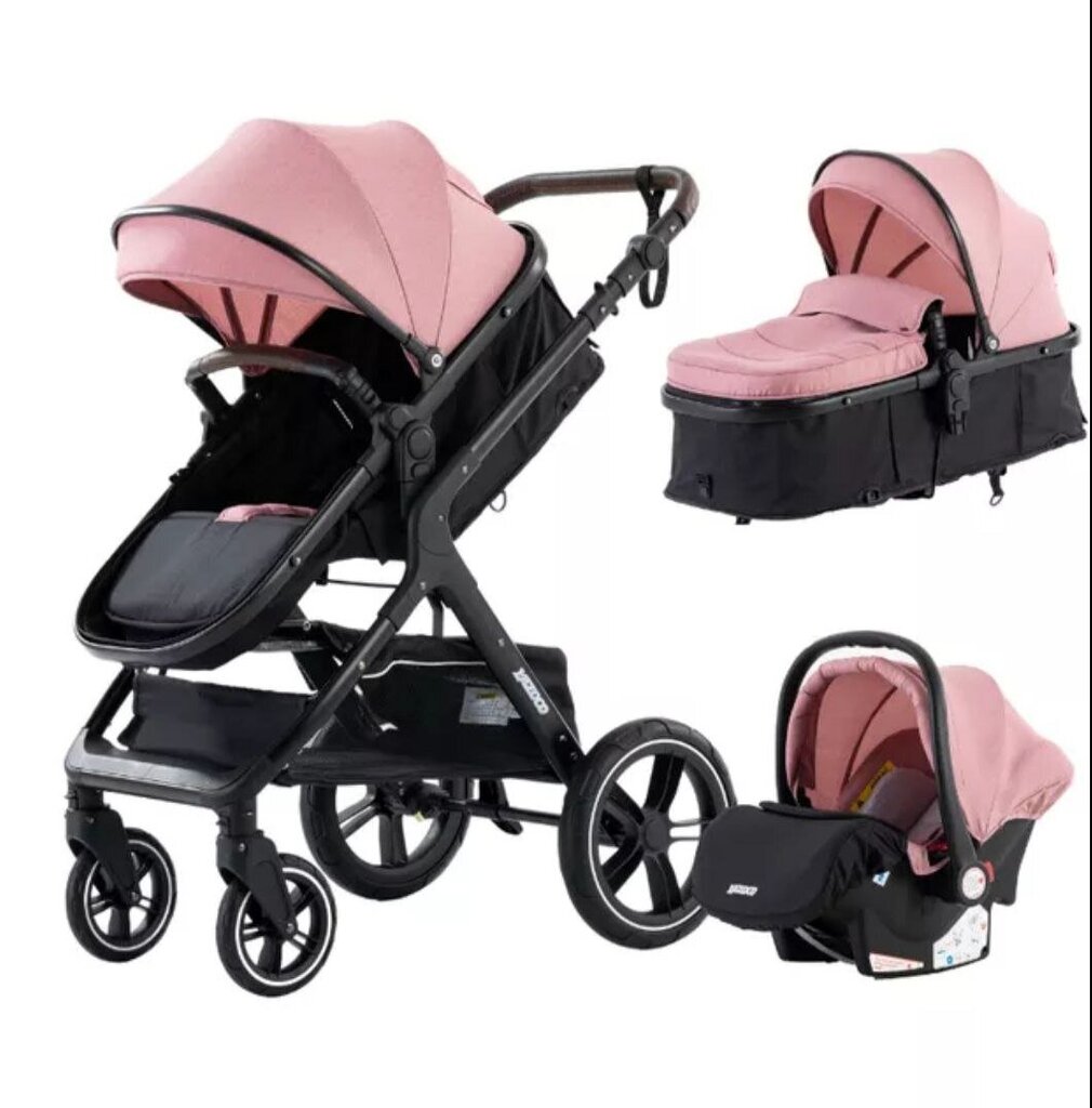 Kūdikių vežimėlis-transformatorius 3in1, pink kaina ir informacija | Vežimėliai | pigu.lt