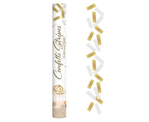 Хлопушка Confetti gold and white paper stripes 40 см цена и информация | Праздничные декорации | pigu.lt