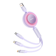 Ištraukiamas kabelis 3in1 USB microUSB + iPhone Lightning + USB-C 66W 1,1m violetinė 10184591 kaina ir informacija | Laidai telefonams | pigu.lt