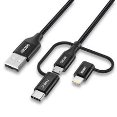 USB laidas MFI Lightning USB Type C micro USB 3in1 1,2 m juodas 10165991 kaina ir informacija | Laidai telefonams | pigu.lt