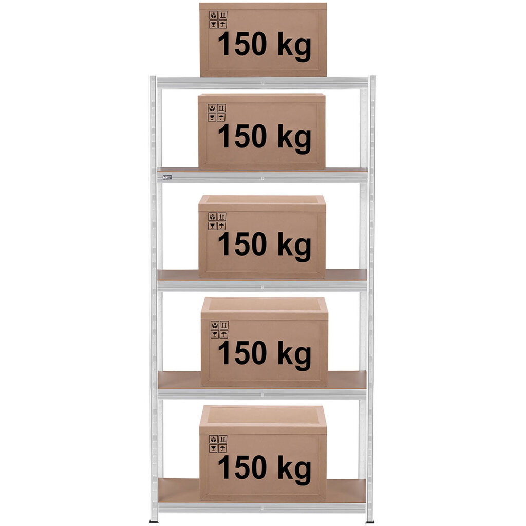 Metalinė laikymo lentyna su 5 lentynomis 750 kg 100 x 50 x 197 cm pilka kaina ir informacija | Sandėliavimo lentynos | pigu.lt