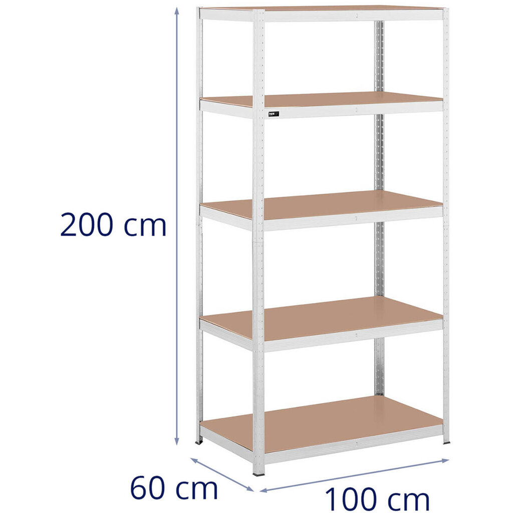 Metalinė laikymo lentyna su 5 lentynomis 750 kg 100 x 60 x 197 cm pilka kaina ir informacija | Sandėliavimo lentynos | pigu.lt