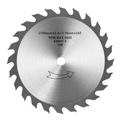 Pjūklo diskas medienai pjauti 24 dant., 200/16 mm цена и информация | Пилы, циркулярные станки | pigu.lt