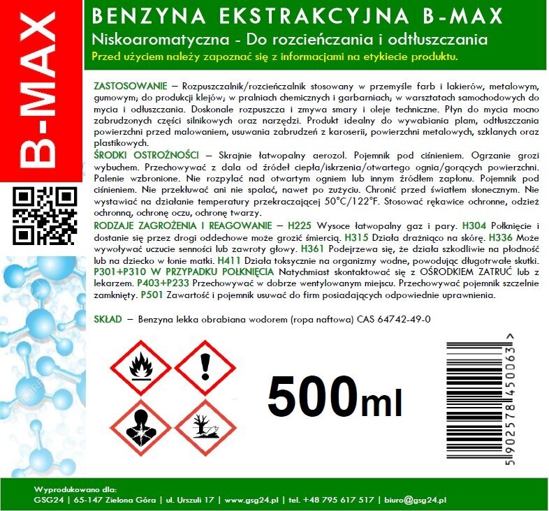 Ekstrahavimo benzinas B-Max Spray, 500ML kaina ir informacija | Lakai, skiedikliai | pigu.lt
