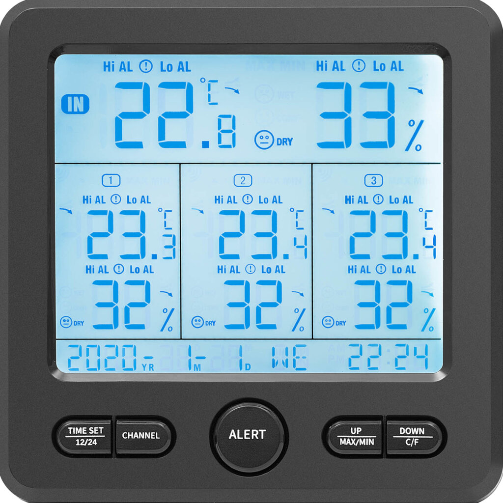 Belaidė oro stotis su LCD signalizacija 3 jutikliais 10149491 kaina ir informacija | Meteorologinės stotelės, termometrai | pigu.lt