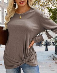 Женская футболка с длинными рукавами FCSONU, круглый вырез, коричневая цена и информация | Женские футболки | pigu.lt