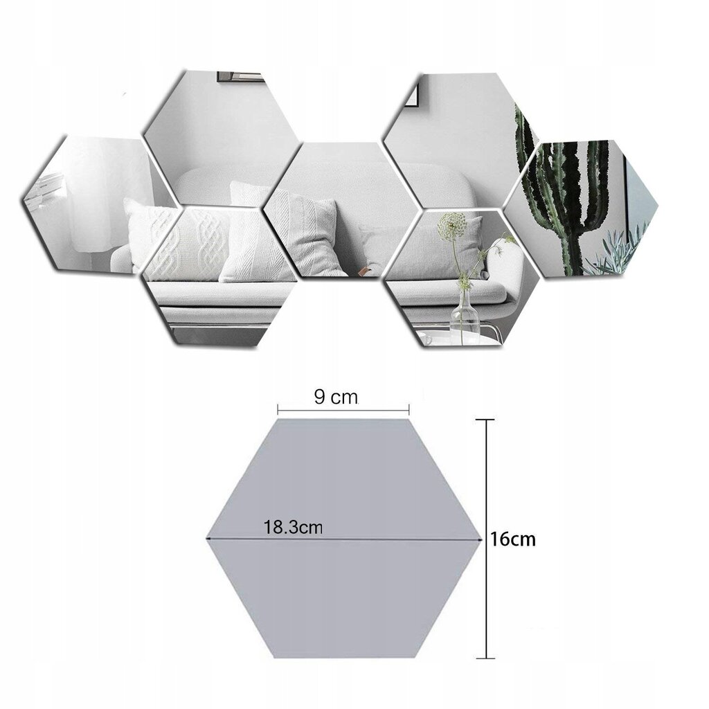 Šešiakampiai dekoratyviniai veidrodžiai, 8 vnt., 18,3x16x9 cm kaina ir informacija | Veidrodžiai | pigu.lt