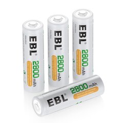 Įkraunamos baterijos, EBL, AA, Ni-MH, 2800 mAh, 4 vnt. kaina ir informacija | Elementai | pigu.lt