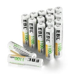 Įkraunamos baterijos, EBL, AAA, Ni-MH, 1100 mAh, 16 vnt. kaina ir informacija | Elementai | pigu.lt