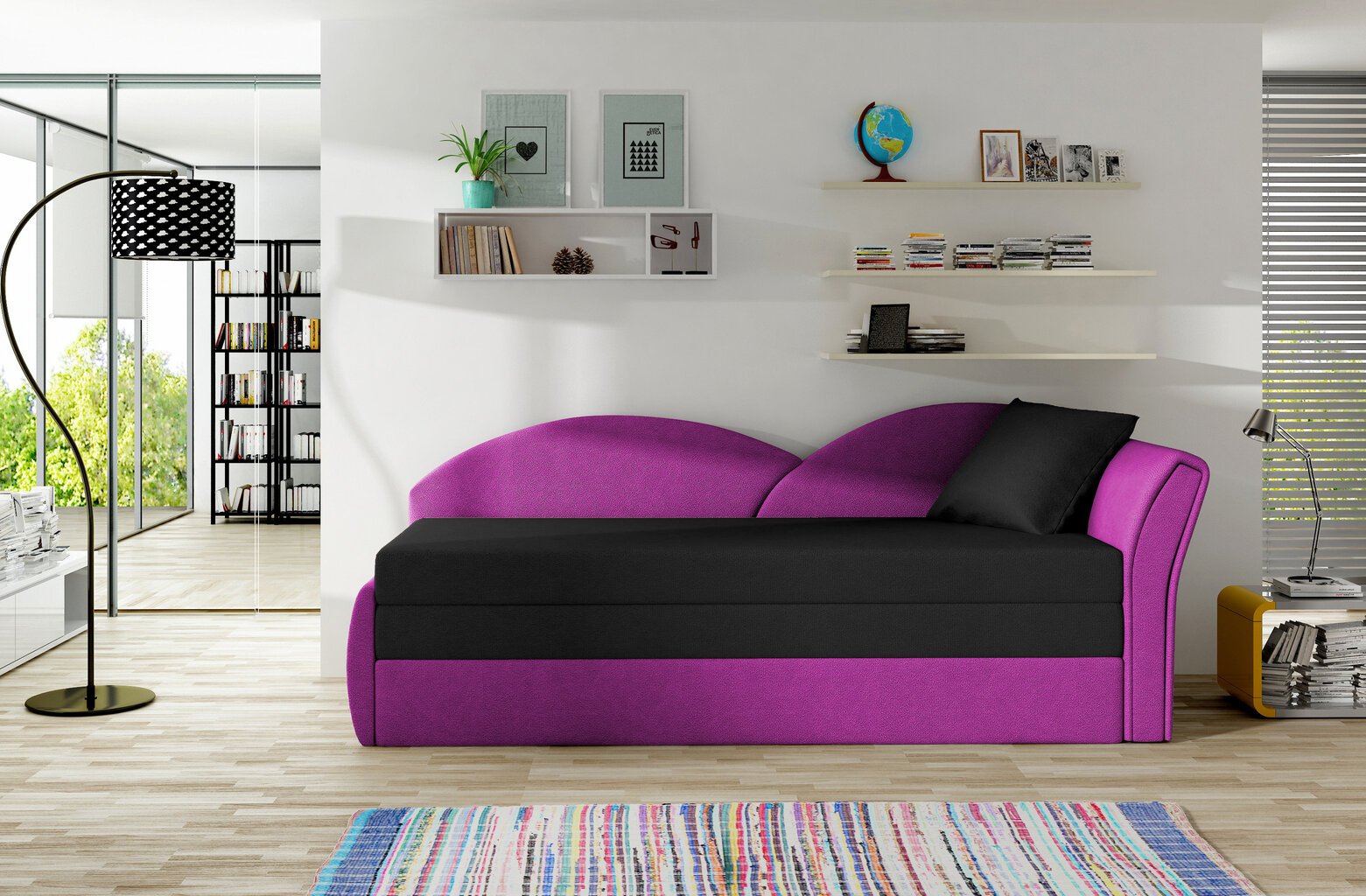 Sofa - lova NORE Aga, violetinė/juoda цена и информация | Sofos | pigu.lt