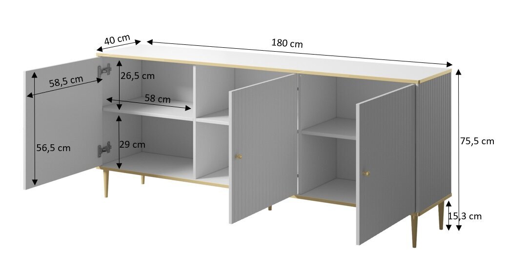 Komoda Bim Glamour, balta/auksinė kaina ir informacija | Komodos | pigu.lt