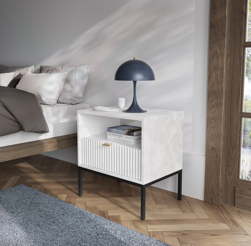 Spintelė prie lovos AKL Furniture Nova Sands S54, balta kaina ir informacija | Spintelės prie lovos | pigu.lt