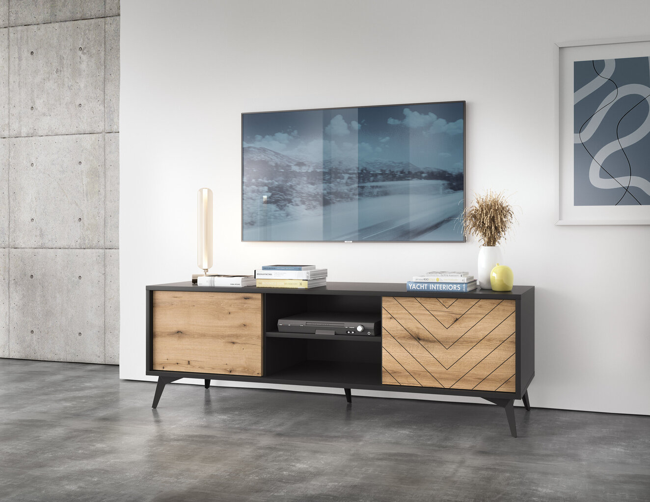TV staliukas AKL Furniture Diamond Sands 154, rudas/juodas kaina ir informacija | TV staliukai | pigu.lt