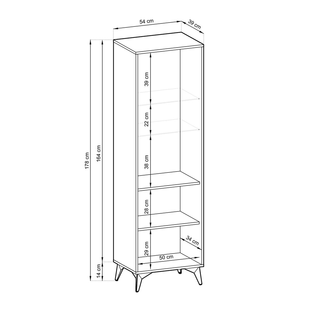 Vitrina AKL Furniture Diamond Sands Glass Case W54 , ruda/juoda kaina ir informacija | Vitrinos, indaujos | pigu.lt