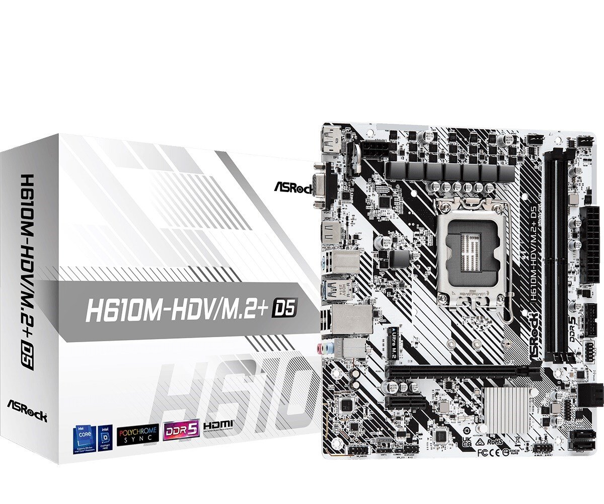 ASRock H610M-HDV/M.2+ D5 kaina ir informacija | Pagrindinės plokštės | pigu.lt