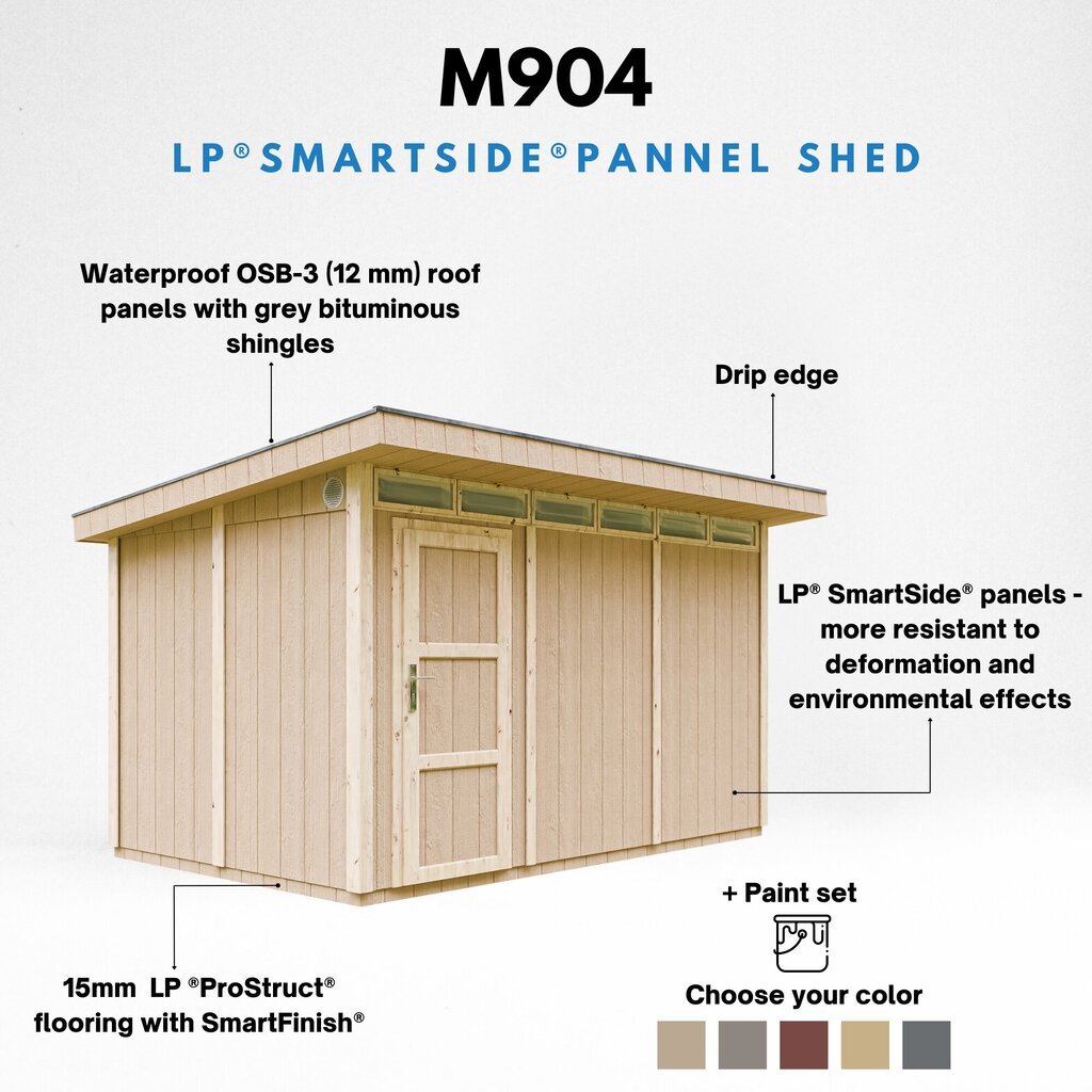Įrankių namelis Timbela LP SmartSide M904 su dažų rinkiniu Terra Brown kaina ir informacija | Sodo nameliai, malkinės, pastogės | pigu.lt