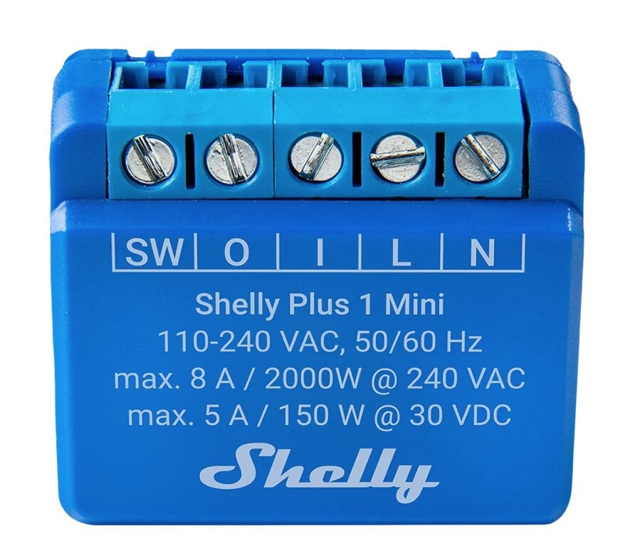 Išmanioji Wi-Fi Bluetooth relė Shelly PLUS 1 Mini цена и информация | Apsaugos sistemos, valdikliai | pigu.lt