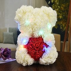 Белый медведь с розой, 25 см цена и информация | Другие оригинальные подарки | pigu.lt